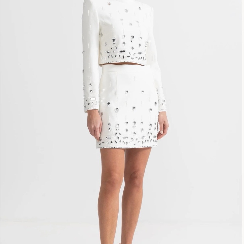 Chic White Embellished Skirt Set